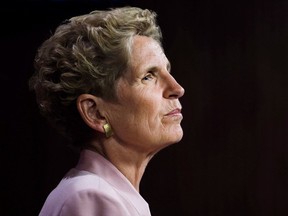 Ontario Liberal leader Kathleen Wynne speaks to the media at Queen's Park in Toronto on Monday, June 4, 2018.