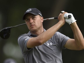 Jordan Spieth tees off the 18th hole during the first round of the Travelers Championship at TPC River Highlands on Thursday, June 21, 2018, in Cromwell, Conn.