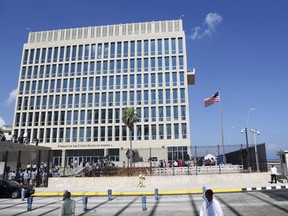 This Aug. 14, 2015 file photo shows the U.S. embassy in Havana, Cuba. Cuba released details Sunday, June 10, 2018 on the latest mysterious health incident involving a U.S. diplomat in the country, saying officials learned of the episode late May 2018 when the U.S. said an embassy official felt ill after hearing undefined sounds in her home.