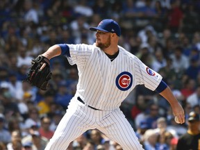Chicago Cubs starting pitcher Jon Lester throws against the Pittsburgh Pirates during the sixth inning of a baseball game Saturday, June 9, 2018, in Chicago.