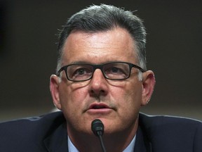 Former USA Gymnastics president Steve Penny invokes his right under the Fifth Amendment not to answer questions during a Senate Subcommittee on Consumer Protection, Product Safety, Insurance, and Data Security, on Capitol Hill in Washington, Tuesday, June 5, 2018. The hearing is on "Preventing Abuse in Olympic and Amateur Athletics: Ensuring a Safe and Secure Environment for Our Athletes."