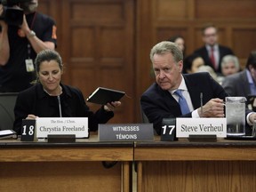 Foreign Affairs Minister Chrystia Freeland and Canada's chief NAFTA negotiator Steve Verheul appear before the Commons international trade committee to discuss the Canada-U.S. trade relationship, on Parliament Hill in Ottawa on Tuesday, June 19, 2018.