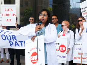Ontario Medical Association President Dr. Nadia Alam speaks at a rally in July 2016.