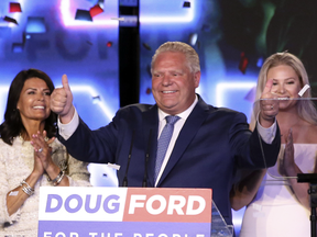 Doug Ford with members of his family after winning the Ontario election on June 7, 2018.