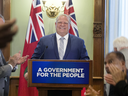 Premier-designate Doug Ford addresses his Caucus and the media at Queens Park in Toronto, Ont. on Tuesday June 19, 2018.
