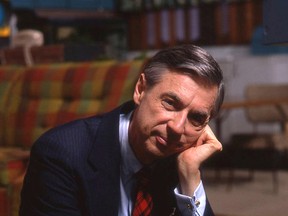 Fred Rogers on the set of his show Mr. Rogers Neighborhood.
