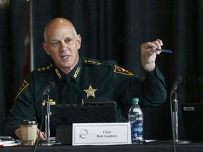 Commission chair and Pinellas County Sheriff Bob Gualtieri gestures as he speaks during the Marjory Stoneman Douglas High School Public Safety Commission Meeting, Thursday, June 7, 2018, in Sunrise, Fla. The commission Thursday will discuss diversion programs for students who commit crimes deemed minor. Suspect Nikolas Cruz was referred to a program while in middle school but never completed it.