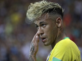 Brazil's Neymar during the group E match between Brazil and Switzerland at the 2018 soccer World Cup in the Rostov Arena in Rostov-on-Don, Russia, Sunday, June 17, 2018.