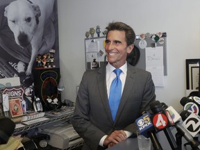 File - In this June 6, 2018 file photo, former state Sen. Mark Leno speaks to reporters in San Francisco. San Francisco mayoral candidate Leno is scheduled to make remarks about the election as the latest results show London Breed pulling ahead in a tight race. Leno's campaign declined to elaborate on the Wednesday, June 13, 2018, event.
