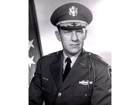 This undated photo provided by the Alaska National Guard shows Maj. Gen. Thomas P. Carroll, the adjutant general who died with three other men in a plane crash near Valdez, Alaska, on April 25, 1964. On Saturday, June 23, 2018, a memorial plaque for the four men killed on the humanitarian mission will be unveiled in Valdez, Alaska. (Photo courtesy Alaska National Guard via AP)