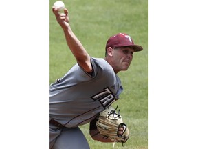 Troy pitcher Andrew Crane (14) throws during an NCAA regional baseball game against Duke, Friday, June 1, 2018 in Athens, Ga.
