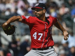 Washington Nationals' Gio Gonzalez pitches during the second inning of a baseball game against the Atlanta Braves, Saturday, June 2, 2018, in Atlanta.