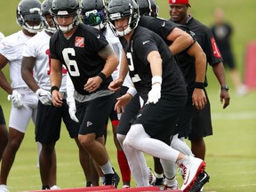 Atlanta Falcons quarterback Matt Ryan (2) runs through drills during NFL football minicamp, Tuesday, June 12, 2018 in Flowery Branch, Ga.