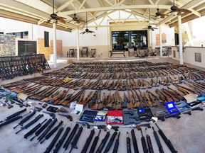 Most of the 553 firearms seized from the homes of Manuel Fernandez and an "female associate."