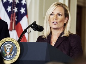 Kirstjen Nielsen at the White House in Washington on Oct. 12, 2017. MUST CREDIT: Bloomberg photo by T.J. Kirkpatrick
