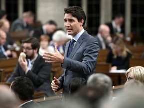 Prime Minister Justin Trudeau rises during Question Period in the House of Commons on Parliament Hill in Ottawa on Monday, June 18, 2018.