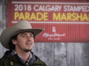 Olympic snow boarder Mark McMorris was named this year's Calgary Stampede parade marshal at a news conference in Calgary, Thursday, June 14, 2018.