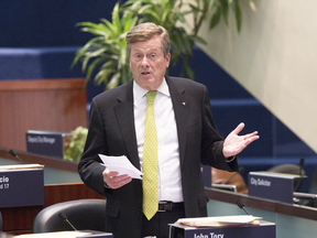 Toronto Mayor John Tory speaks to city council on the city's refugee crisis on June 26, 2018.