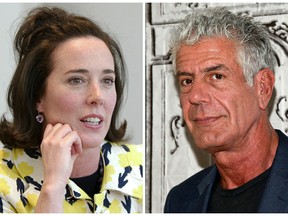 A combination of 2004 and 2016 file photos shows fashion designer Kate Spade and chef Anthony Bourdain, who both committed suicide last week.