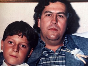 Juan Pablo Escobar and his father Pablo Escobar are shown here in a family photo.