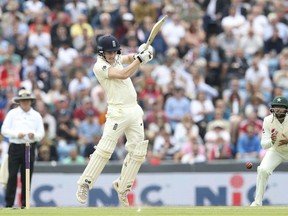 England's Dominic Bess hits out from the bowling of Pakistan's Fahim Ashraf during Day 2 of the second and final test between England and Pakistan at Headingley, Leeds, Britain, Saturday, June 2, 2018.