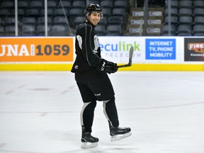 London Knights defenceman Evan Bouchard practises on March 14.