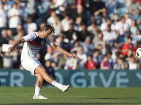 England's Harry Kane controls the ball ahead of the international friendly soccer match between England and Costa Rica at Elland Road stadium in Leeds, England, Thursday, June 7, 2018.