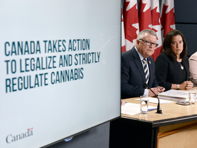 Public Safety Minister Ralph Goodale and Justice Minister Jody Wilson-Raybould at a press conference on April 13, 2017 announcing the Liberal government’s plan to legalize marijuana.