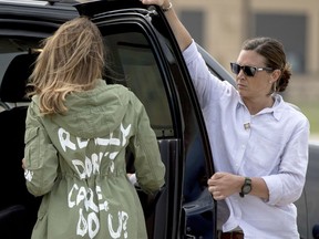 First lady Melania Trump walks to her vehicle as she arrives at Andrews Air Force Base, Md., Thursday, June 21, 2018, after visiting the Upbring New Hope Children Center run by the Lutheran Social Services of the South in McAllen, Texas.