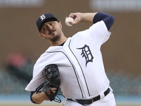 Detroit Tigers starting pitcher Blaine Hardy throws during the first inning of the team's baseball game against the Minnesota Twins, Tuesday, June 12, 2018, in Detroit.