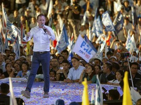 Presidential candidate Ricardo Anaya, of the left-right Forward for Mexico Coalition, holds his closing campaign rally in Leon, Mexico, Wednesday, June 27, 2018. Mexico's four presidential candidates are closing their campaigns before the country's July 1 elections.