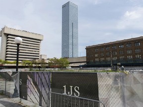 FILE - This May 8, 2017 file photo shows the lot where One Journal Square, a twin-tower residential building in New Jersey championed by Jared Kushner, was to be constructed in Jersey City, N.J. A federal lawsuit filed Wednesday, June 27, 2018, by the Kushner Cos. claims Jersey City "put politics over principle" when it broke a contract with developers over the planned One Journal Square project. Democratic Mayor Steven Fulop publicly opposed granting tax breaks to the project before his November re-election and there have been protests at another Kushner-owned building in this heavily Democratic city.