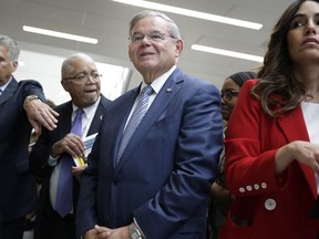New Jersey senator Bob Menendez attends a ribbon cutting ceremony at Essex County Donald M. Payne, Sr. School of Technology in Newark, N.J., Monday, June 4, 2018. With the opportunity for at least two pickups, Democrats' road to controlling any part of Congress could cut through New Jersey this fall -- but first primary voters will have their say. Incumbents face challenges in the Senate contest, where Democrat Menendez will face a well-funded former pharmaceutical executive, if both survive the primary.