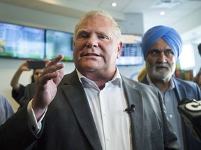 Ontario PC leader Doug Ford makes a campaign stop in Oakville, Ont., on Wednesday, June 6, 2018.