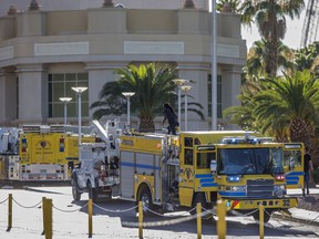 The Clark County Fire Department responds to a water main break in the loading dock area of the convention center at the Mandalay Bay hotel-casino on Tuesday, June 19, 2018, in Las Vegas. The Las Vegas Review Journal reports that the break dumped water onto the first floor of the convention area, and about a thousand people on the second floor had to be relocated.