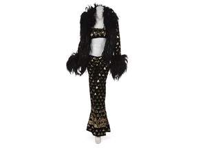 This image provided by Julien's Auctions shows an ensemble created by 78-year-old fashion and costume designer Bob Mackie.  Gowns and ensembles worn by Carol Burnett, Cher and Raquel Welch are going up on the auction block in November 2018. The clothing was created by Mackie, who has been honored for his work in motion pictures, television and in the fashion industry.  (Julien's Auctions via AP)