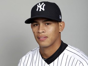 FILE - This is a 2018 photo of Jonathan Loaisiga of the New York Yankees baseball team. Loaisiga will be brought up from Double-A by the New York Yankees to make his major league debut against Tampa Bay on Thursday night, the Yankees announced Tuesday, June 12, 2018.