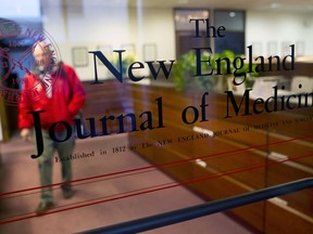 FILE - This Dec. 29, 2011 file photo shows the entrance to the editorial offices of the New England Journal of Medicine in Boston. On Wednesday, June 13, 2018, the journal retracted and republished a landmark study on the Mediterranean diet, and issued an unprecedented five other corrections after an obscure report in 2017 scrutinized thousands of articles in eight journals over more than a decade and questioned some methods. The New England Journal's review did not alter any conclusions and should raise public trust in science, not erode it, said its top editor, Dr. Jeffrey Drazen.