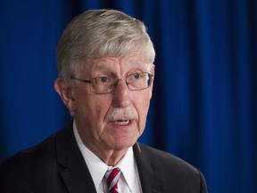 FILE - In this Sept. 18, 2017 file photo, National Institutes of Health Director Dr. Francis Collins speak during a news conference in Trenton, N.J. On Friday, June 15, 2018, Collins announced the NIH is shutting down a study that was supposed to show if a single drink a day could prevent heart attacks, citing ethical problems that would undermine the credibility of its findings.