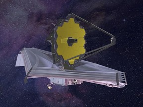 This 2015 artist's rendering provided by Northrop Grumman via NASA shows the James Webb Space Telescope. On Wednesday, June 27, 2018, NASA announced that the next-generation telescope will now fly no earlier than 2021 and the its lifetime cost is now expected to reach nearly $10 billion. (Northrop Grumman/NASA via AP)
