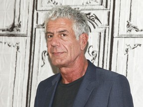 FILE - In this Nov. 2, 2016, file photo, Anthony Bourdain participates in the BUILD Speaker Series to discuss the online film series "Raw Craft" at AOL Studios in New York. New Jersey might honor celebrity chef Bourdain, writer and host of the CNN series "Parts Unknown" killed himself Friday, June 8, 2018, with a food trail. Democratic Assemblyman Paul Moriarty on Monday, June 18, 2018, introduced a resolution that would establish the "Anthony Bourdain Food Trail." Bourdain grew up in the New Jersey suburb of Leonia.