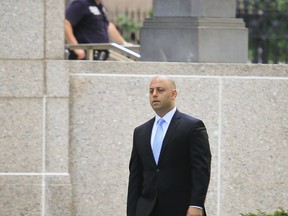 Adam Skelos, a co-defendant with his father and former New York State Senate leader Dean Skelos in corruption charges, arrive at Federal Court on Tuesday June 19, 2018, in New York.  The retrial is set to begin as jury selection is scheduled to get underway.
