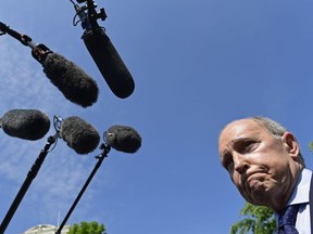 White House National Economic Council Director Larry Kudlow speaks to reporters May 21, 2018 at the White House in Washington.