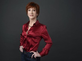 FILE - In this March 22, 2018 file photo, comedian Kathy Griffin poses for a portrait in Los Angeles. Griffin will be honored Tuesday, June 5, by West Hollywood for raising more than $5 million for HIV/AIDS services and LGBTQ causes.