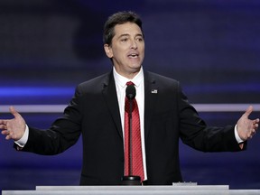 FILE - In this July 18, 2016 file photo, actor Scott Baio speaks during the opening day of the Republican National Convention in Cleveland. Prosecutors have declined to file charges against Baio stemming from allegations by his former "Charles in Charge" co-star that he sexually assaulted her. The Los Angeles County District Attorney's Office decided Monday, June 18, 2018, not to file charges, saying in an evaluation that the statute of limitations had expired.