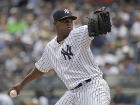 New York Yankees pitcher Luis Severino delivers the ball to the Seattle Mariners during the first inning of a baseball game Thursday, June 21, 2018, at Yankee Stadium in New York.