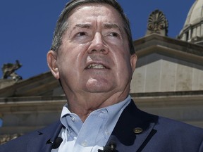 FILE - In this May 1, 2017, file photo, Drew Edmondson, a former prosecutor and four-term Oklahoma attorney general, speaks during a news conference outside the state Capitol in Oklahoma City. Edmondson is running for the Democratic nomination for Oklahoma Governor.