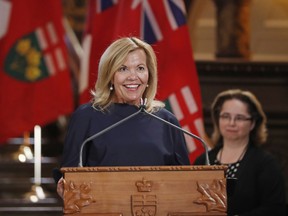 Deputy Minister and Health Minister Christine Elliott speaks during a swearing-in ceremony at Queen's Park in Toronto on Friday, June 29, 2018.