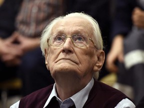 Former SS sergeant Oskar Groening at his 2015 trial in Lueneburg, northern Germany. He died last month before serving his prison sentence.