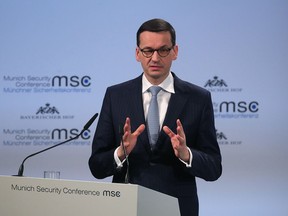 Polish Prime Minister Mateusz Morawiecki at the Munich Security Conference in Munich, Germany, on Feb. 17, 2018.